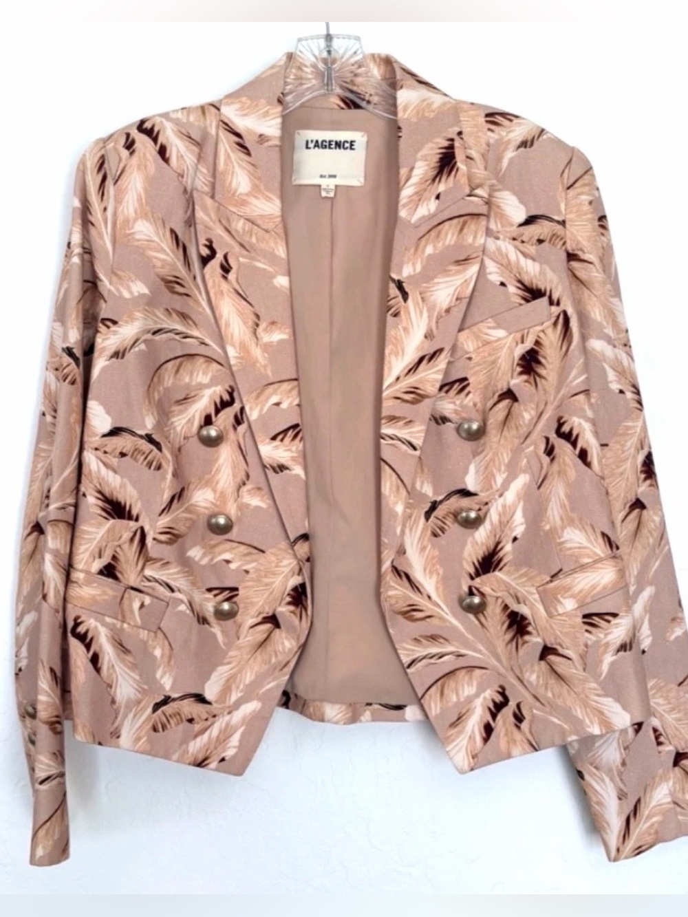 NWOT L’Agence Brooke Leaf Print Linen Blend Double Breasted Blazer Sz 6 - Picture 4 of 16